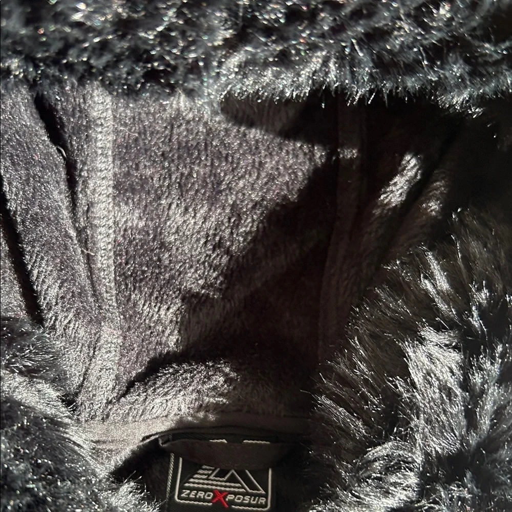 Black Hooded Jacket with Faux Fur Trim